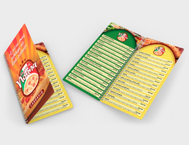 Cardápio Wire-o com 18 Páginas em PVC 0,5mm Fosco Frente e Verso 13,7x29,4cm - 4x4 - 100 unid