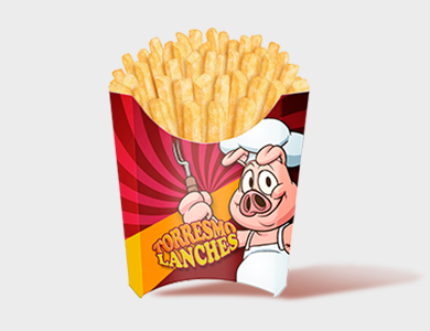 Embalagem de Batata Pequena Papel Alimentício 270g com Película Antigordura 8,5x4x9,2cm - 4x0 - 1000 unid