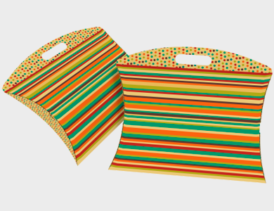 LIS005 - Caixa Travesseiro Média com Alça Modelo Listrada Couchê 300g Verniz Total Frente 28,2x6,1x23,7cm - 4x0 - 250 unid